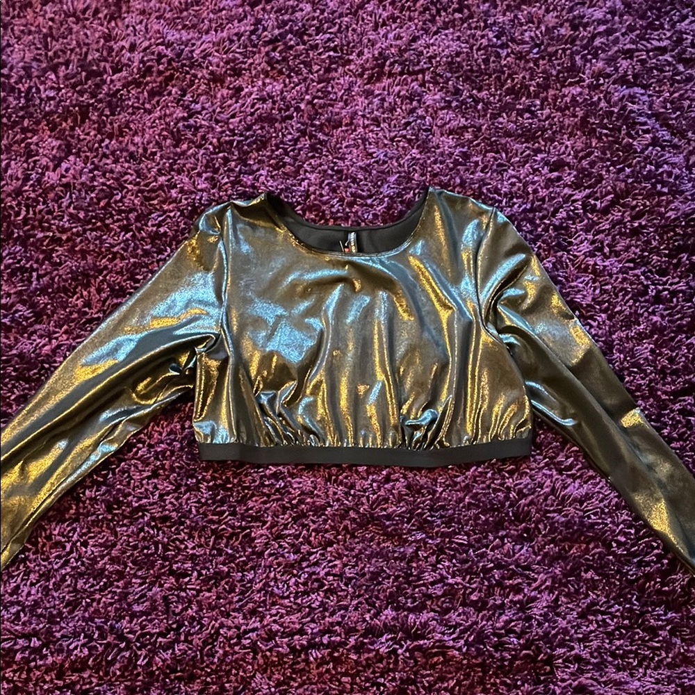 Torrid Black and Silver Long Sleeve Crop Blouse